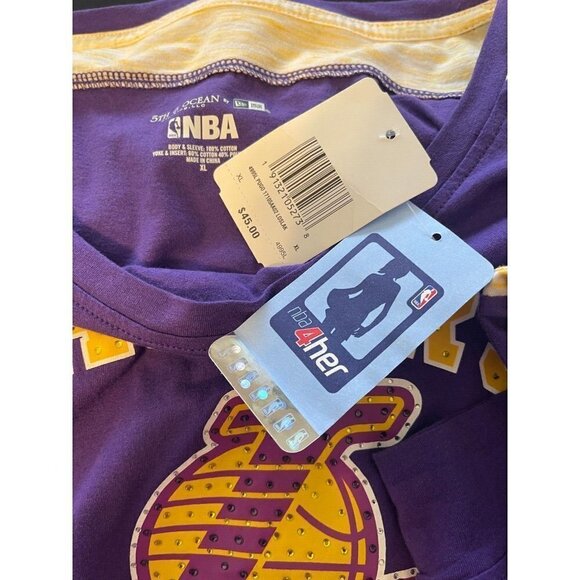 5th & Ocean NBA XL Purple Logo Lakers Studded Cotton Long Sleeve Tee - Picture 5 of 5